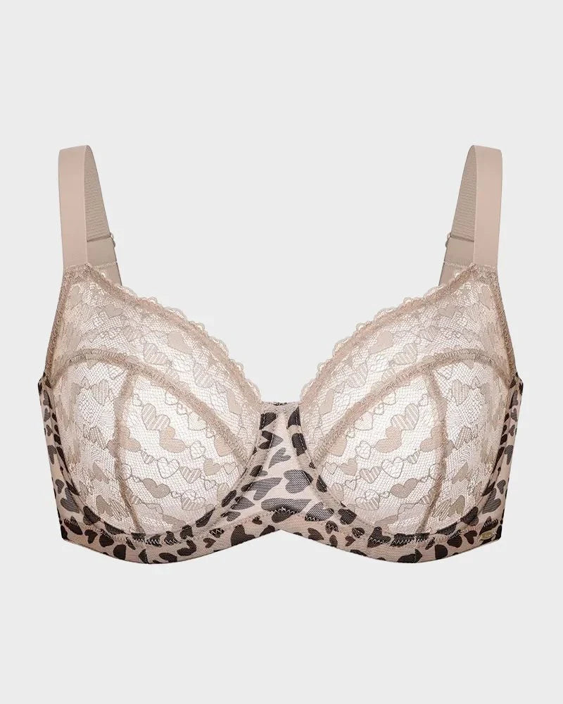 Sutjador push-up sexy de talla gran de rendes amb cors i lleopard