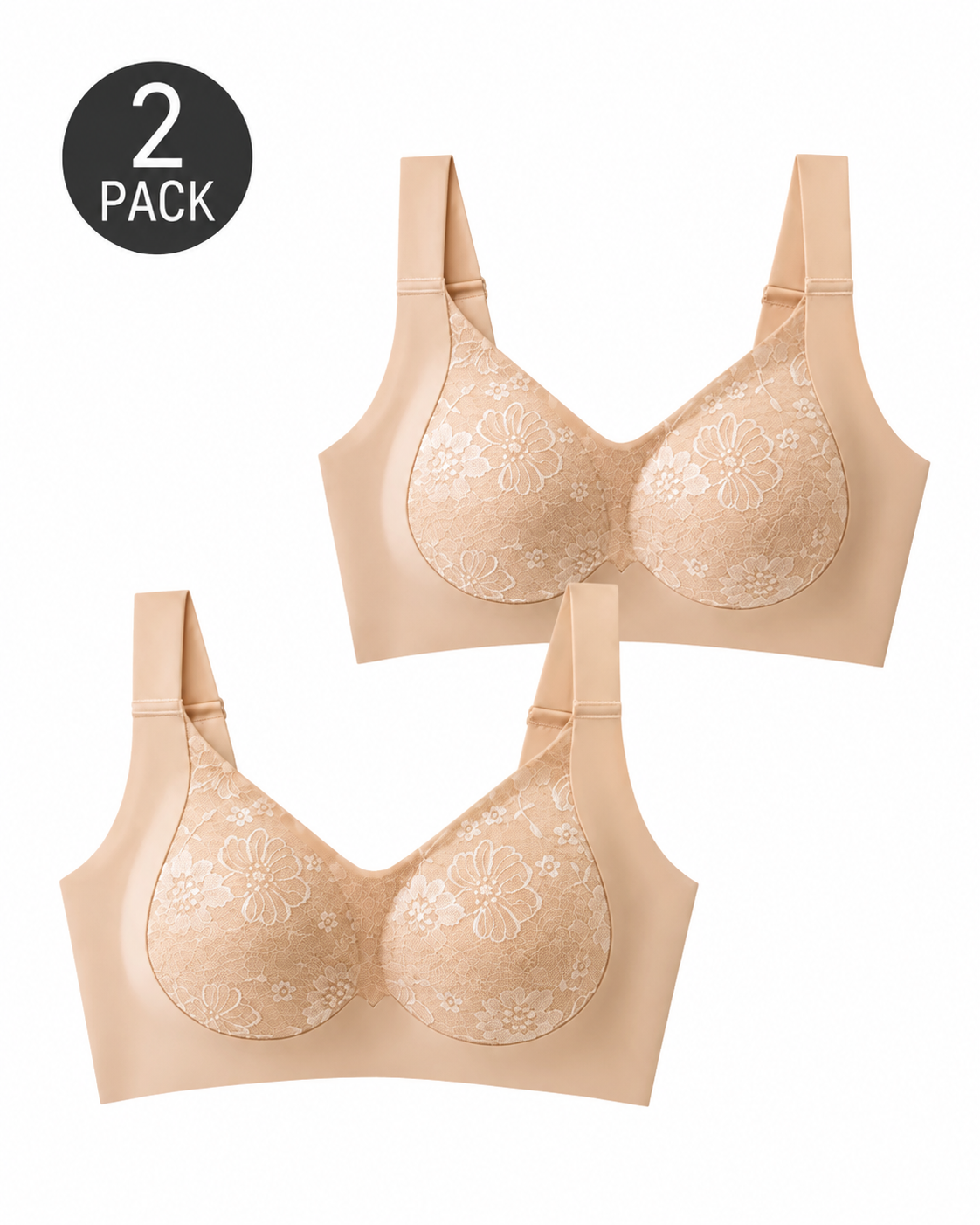 Pack de 2 sujetadores push-up de encaje sin costuras y transpirables