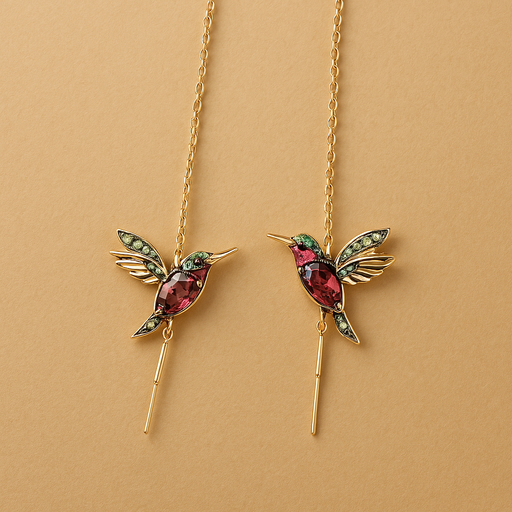 Boucles d'oreilles colibri en émail et zircone