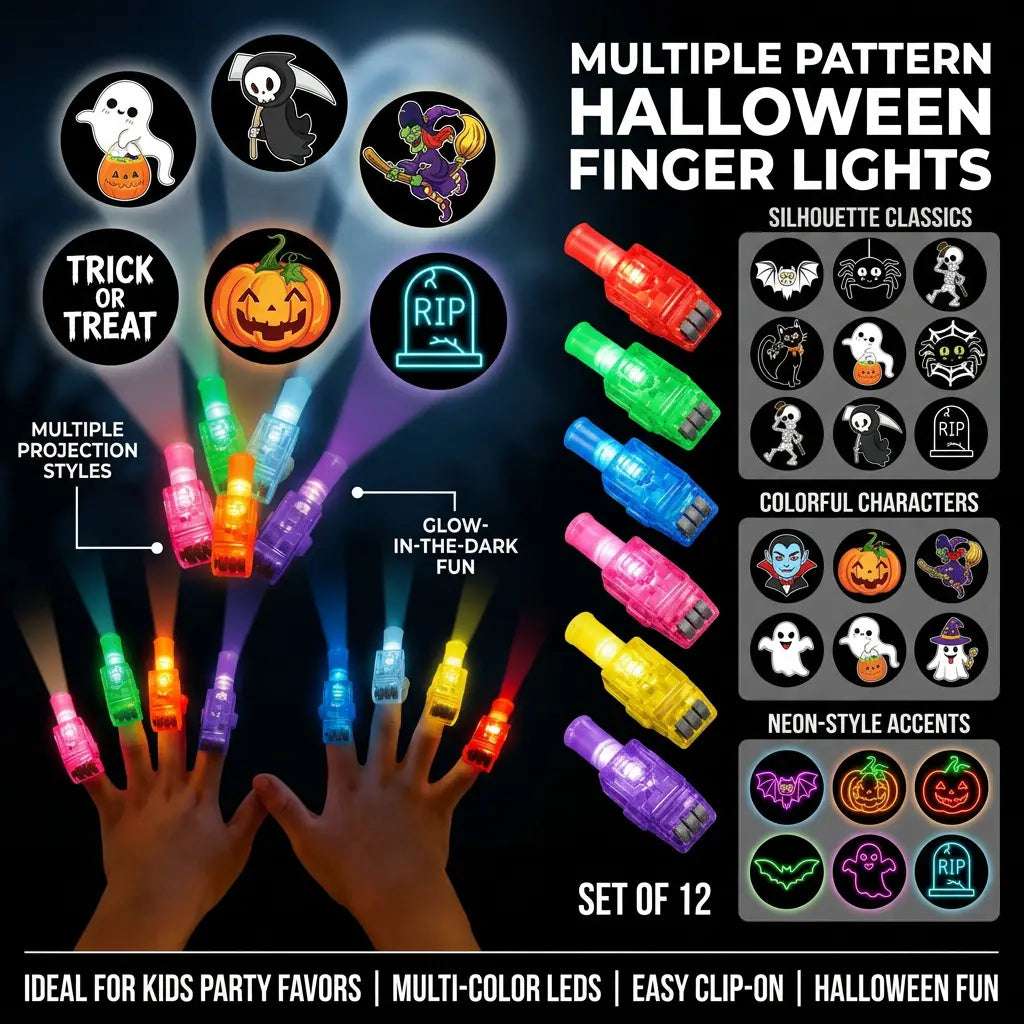 12 PCS Bagues projecteurs pour doigts Halloween, Jouets lumineux LED pour doigts