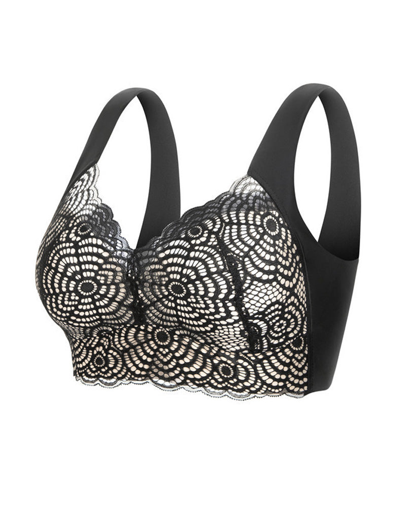 Reggiseno senza cuciture in pizzo traforato per seno abbondante