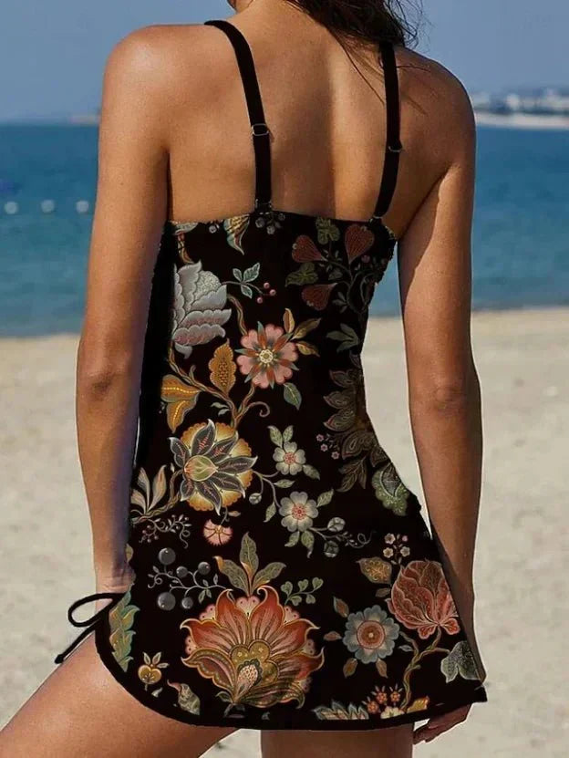 Tankini à fleurs graphiques avec short, effet ventre plat