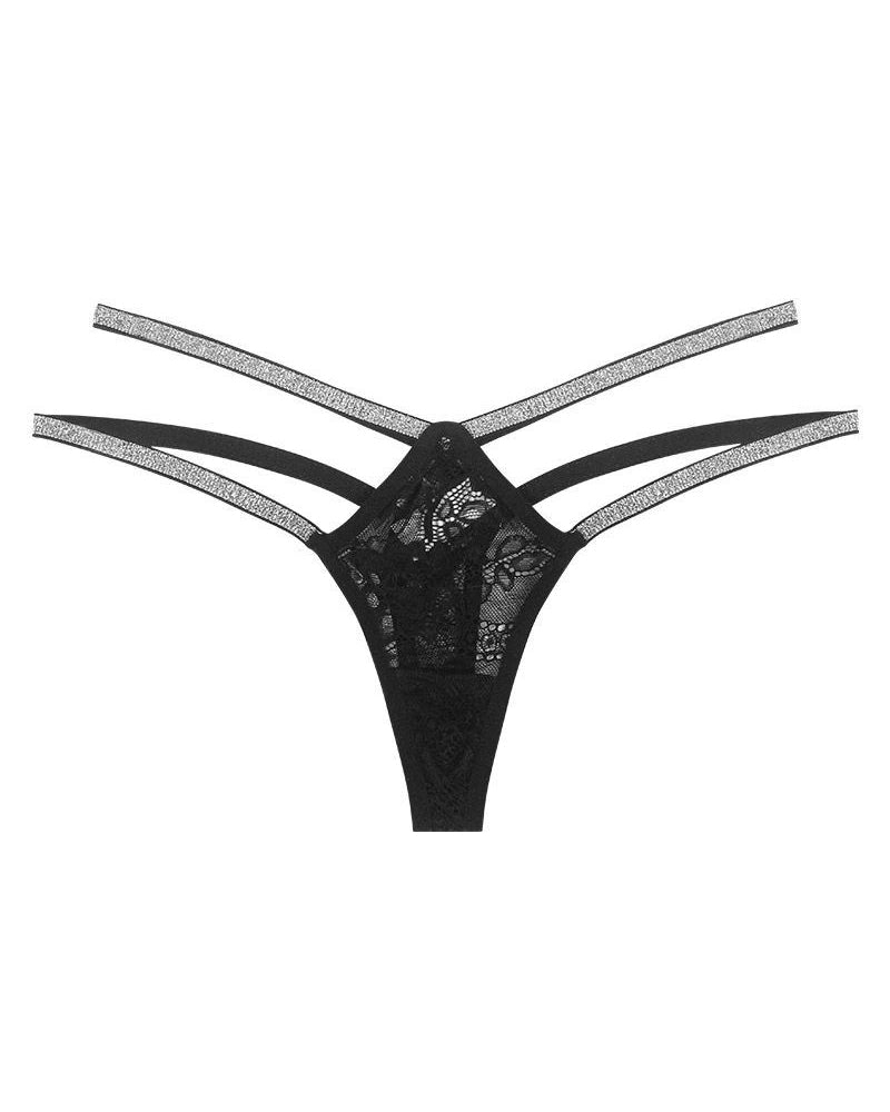Braguita sexy de talpa baixa de rendat a mitja lluna amb cinturilla brillant