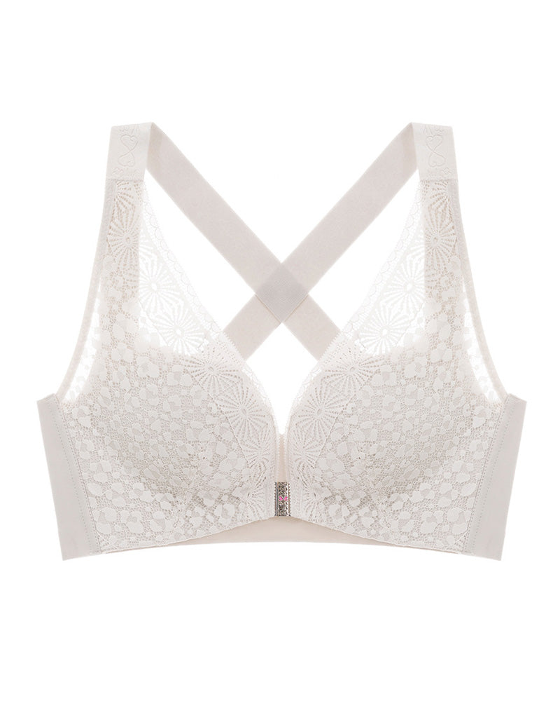 Reggiseno push-up taglie forti in pizzo senza cuciture, traspirante e con chiusura frontale