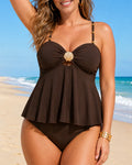 Maillot de bain deux pièces sexy de couleur unie avec coquillages métalliques décoratifs