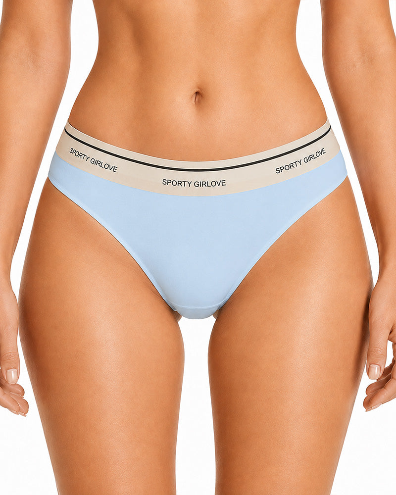 Lot de 6 strings sexy sans coutures en soie de glace avec lettres color block