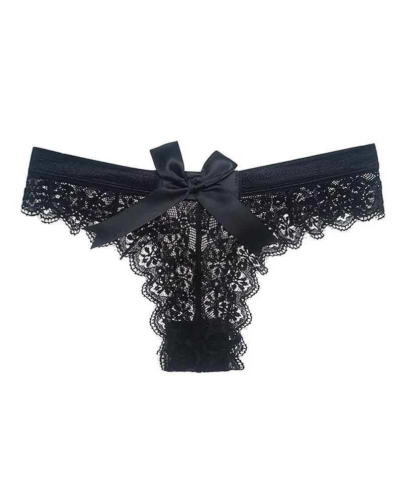 Tanga sexy de cintura baja de encaje con lazo