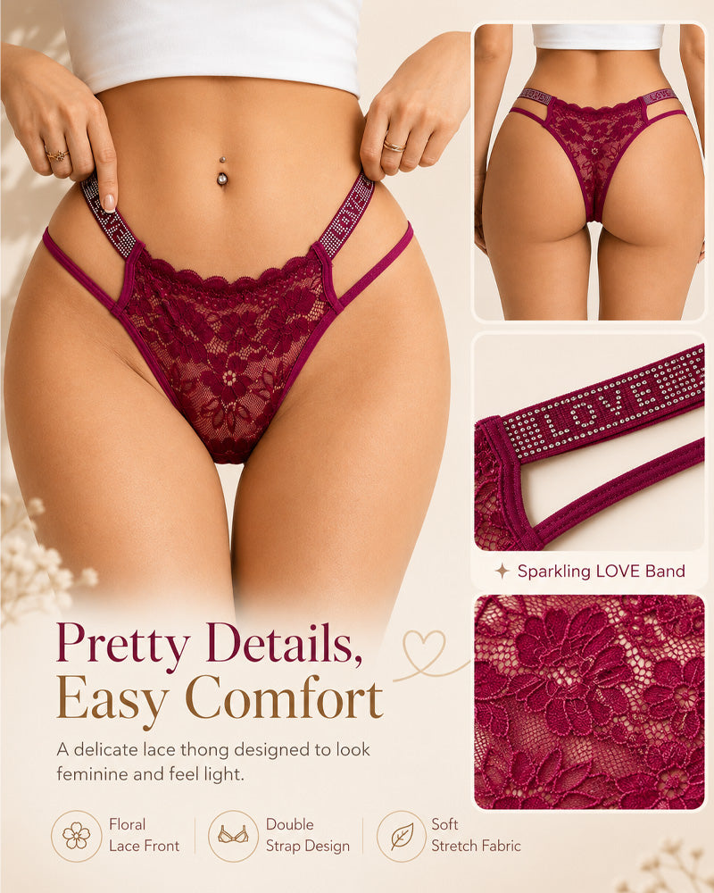 Confezioni multiple di sexy perizomi in pizzo trasparente con strass