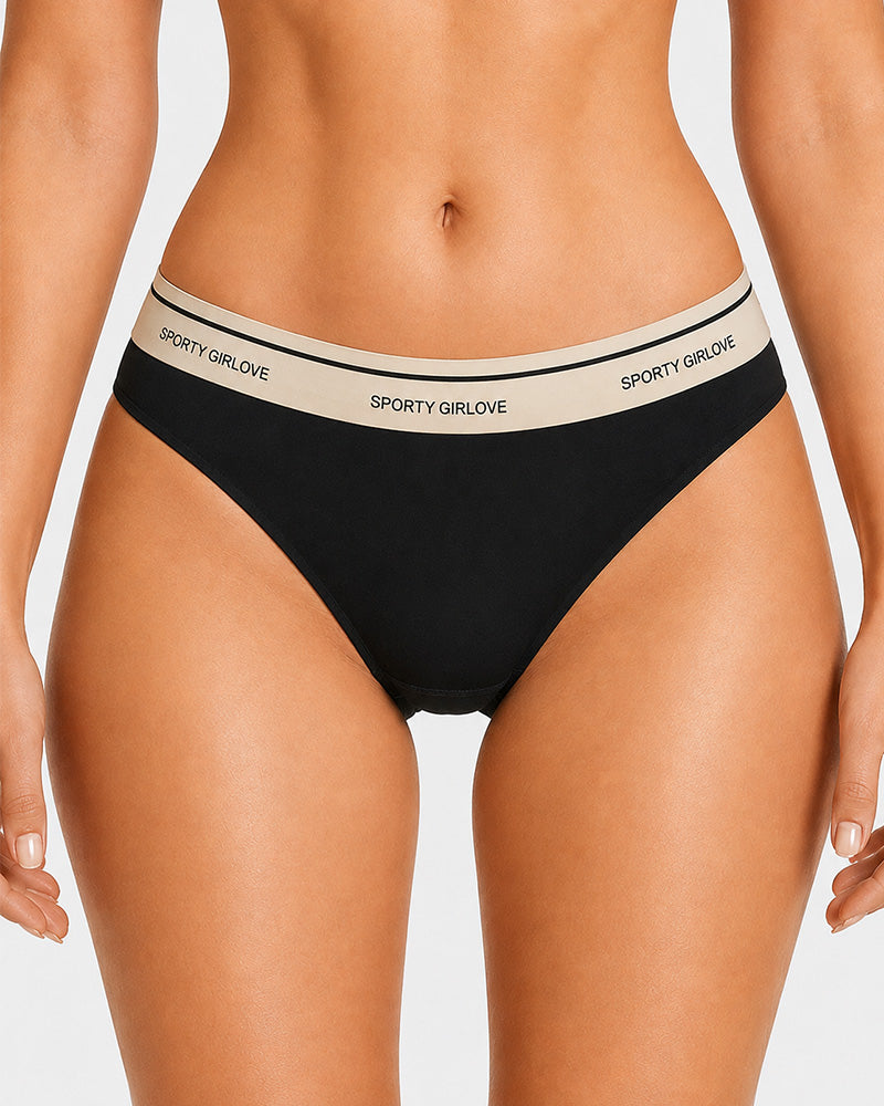 Lot de 6 strings sexy sans coutures en soie de glace avec lettres color block