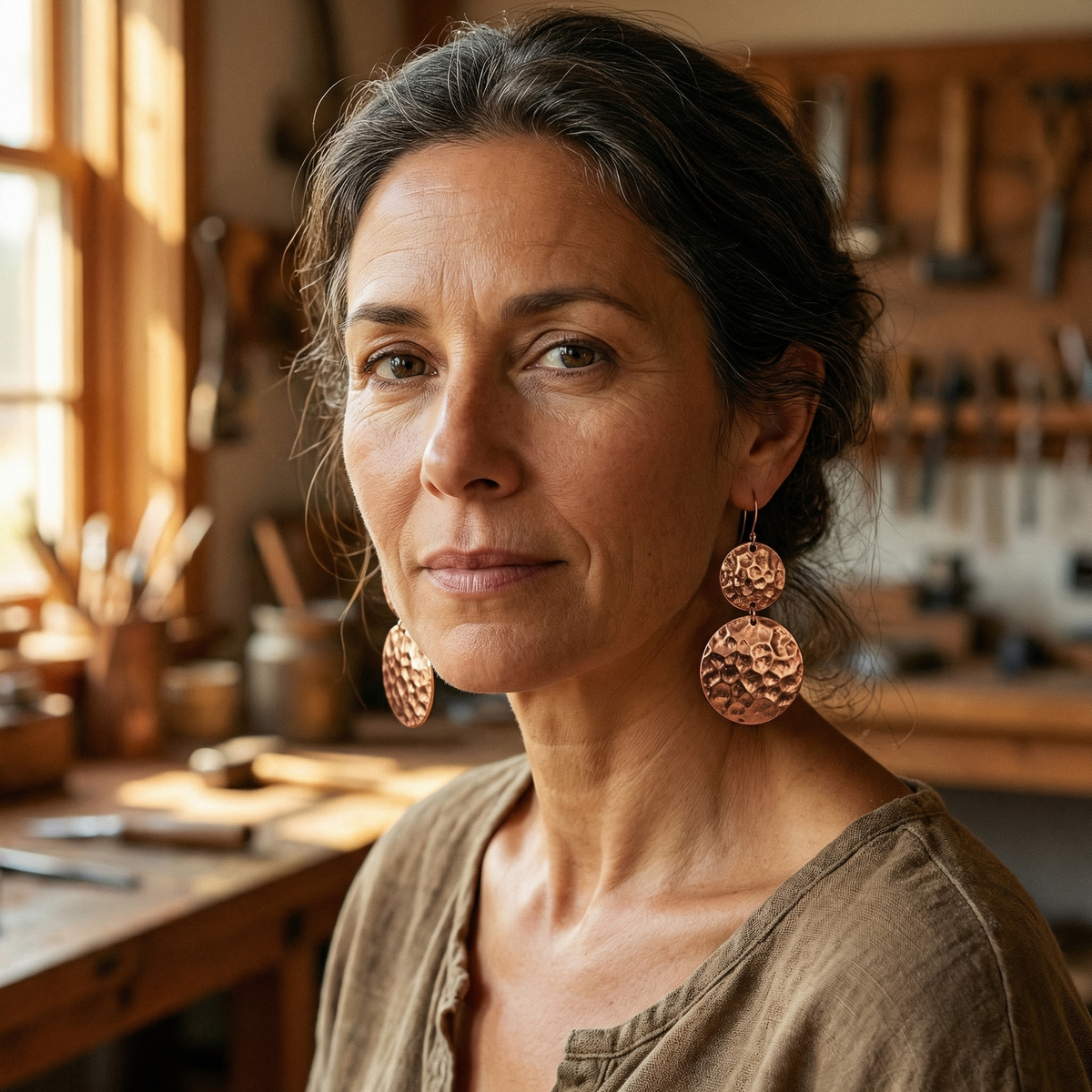 Boucles d'oreilles Solstice en cuivre
