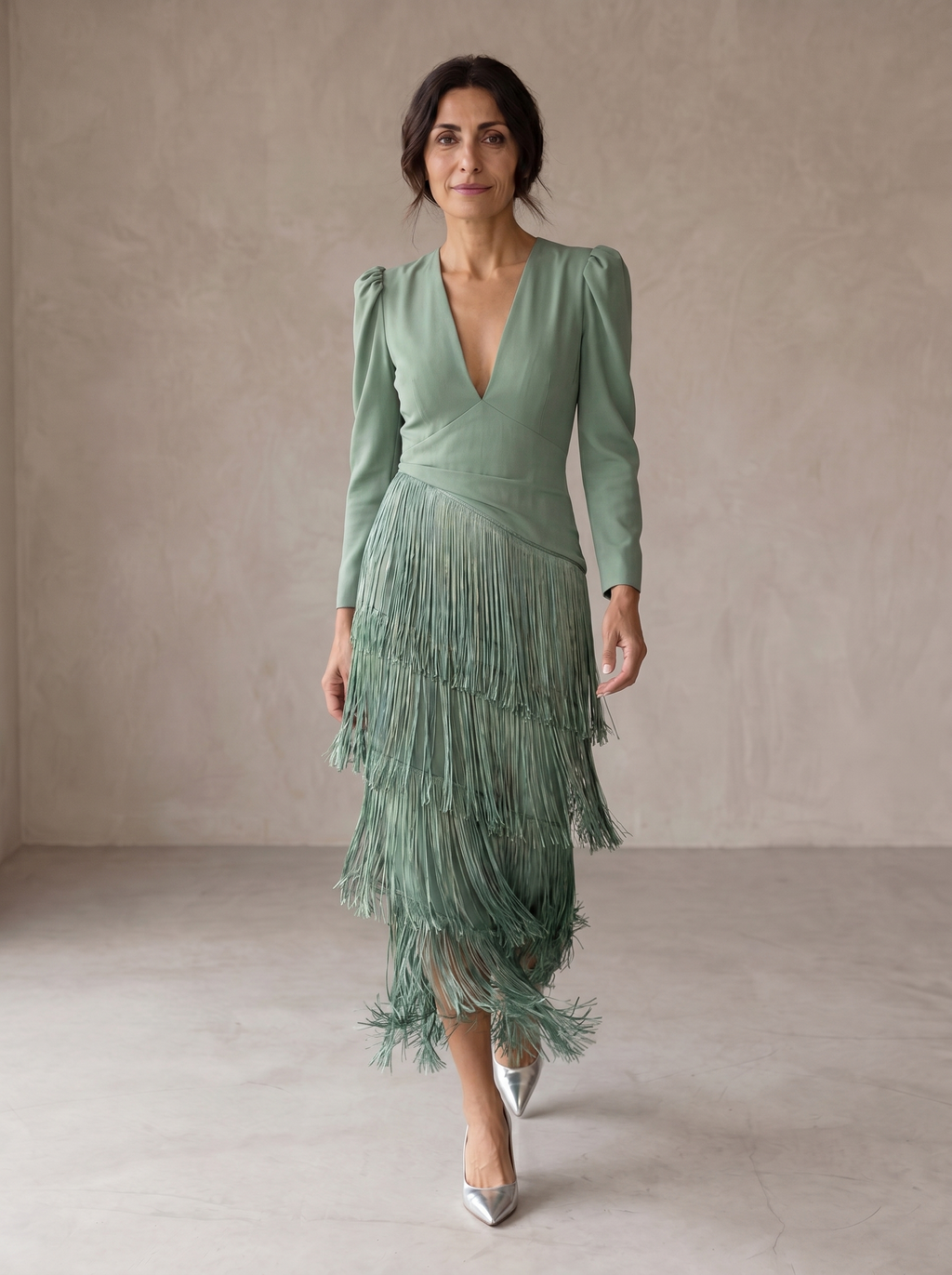 Abito elegante con maniche di frange