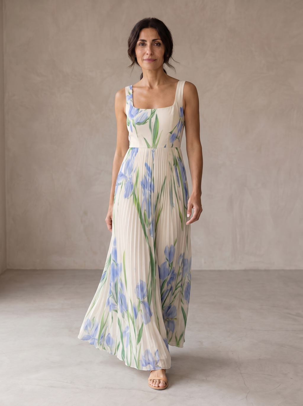 Vestido largo floral bicolor de corte en A