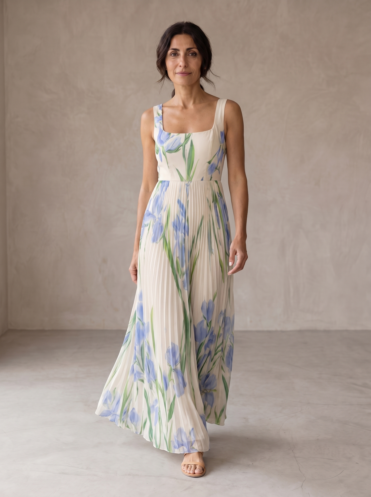Vestido largo floral bicolor de corte en A