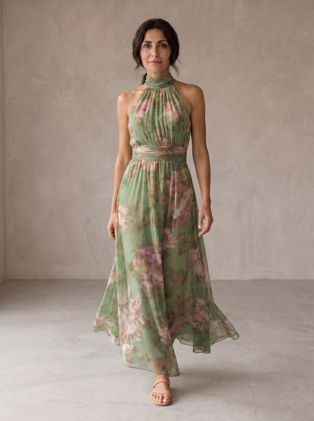 Vestit llarg elegant de florets amb coll halter