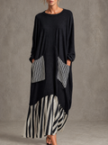 Vestido largo oversize de algodón negro con rayas