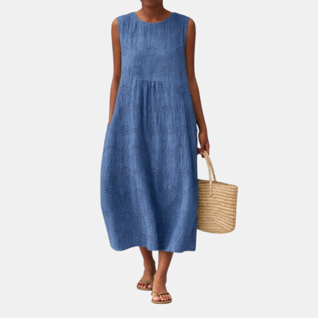 Vestito midi in cotone con scollo rotondo