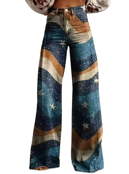 Pantalon bohème vintage à imprimé galaxie