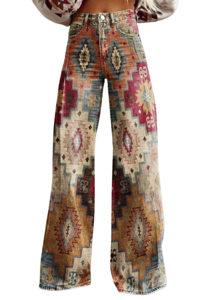 Pantalon bohème vintage à imprimé ethnique