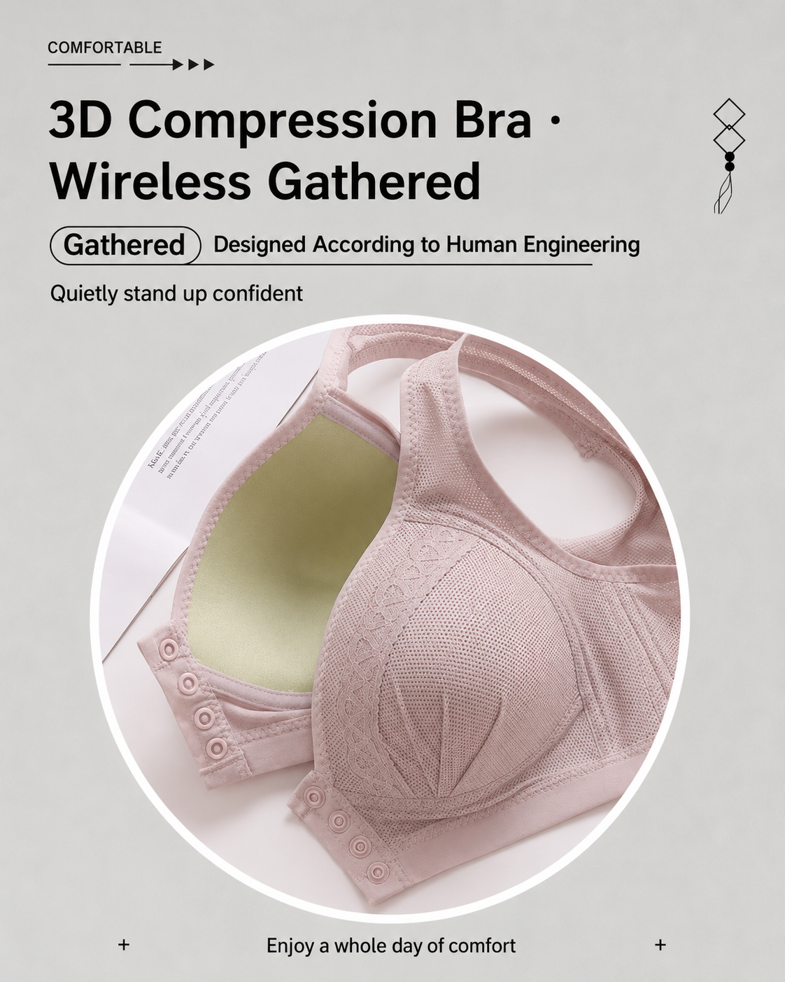 Set di 3 reggiseni in jacquard senza ferretto con chiusura frontale