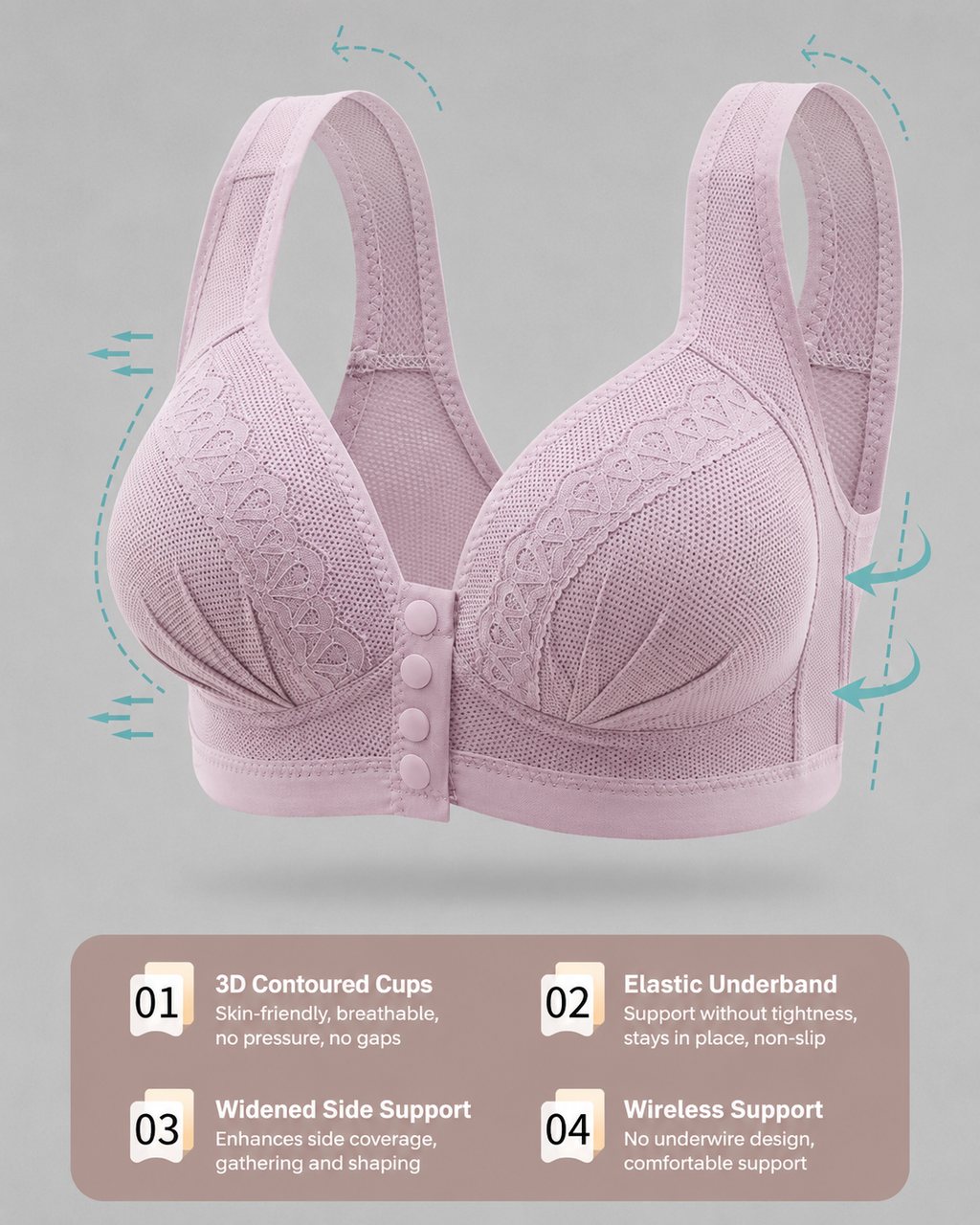 Set di 3 reggiseni in jacquard senza ferretto con chiusura frontale
