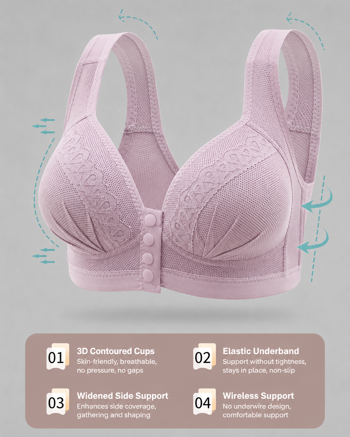 Set di 3 reggiseni in jacquard senza ferretto con chiusura frontale