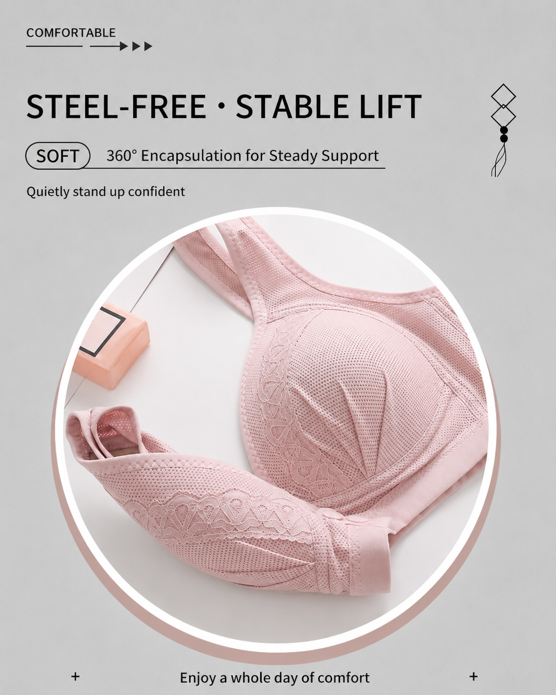 Set di 3 reggiseni in jacquard senza ferretto con chiusura frontale
