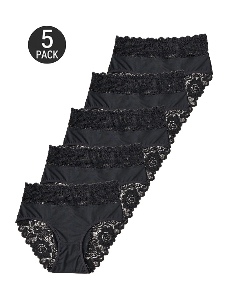 Lote de 5 bragas sexis de encaje floral, elásticas y transpirables