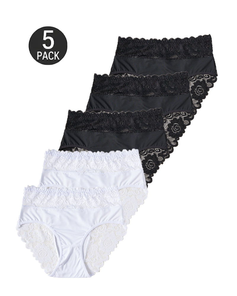 Lote de 5 bragas sexis de encaje floral, elásticas y transpirables
