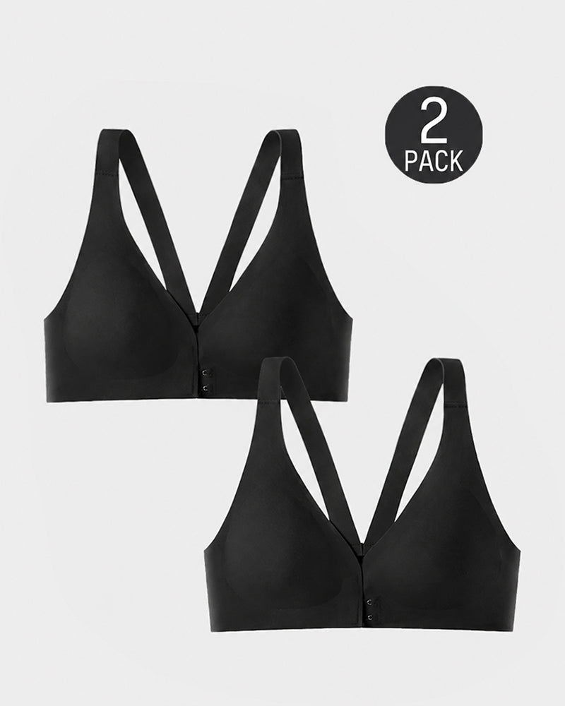 Lot de 2 soutiens-gorge push-up sans armatures, sans couture, à col V profond et fermeture sur le devant