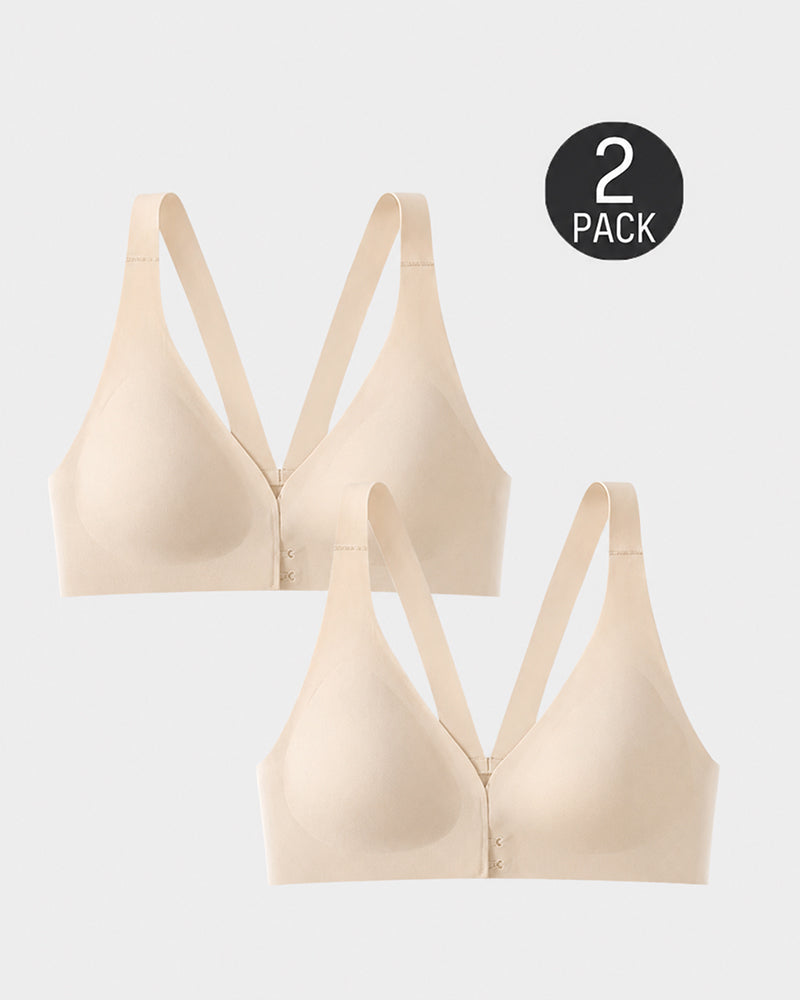 Lot de 2 soutiens-gorge push-up sans armatures, sans couture, à col V profond et fermeture sur le devant