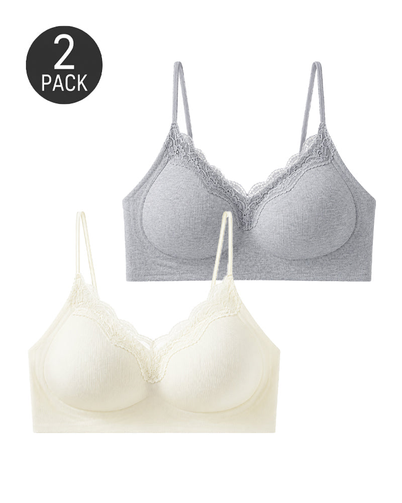 Lot de 2 soutiens-gorge push-up sans armatures, à dentelle sans couture et décolleté en V profond