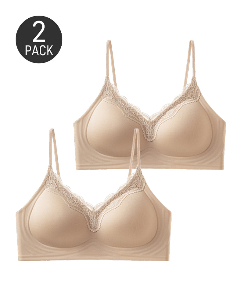 Lot de 2 soutiens-gorge push-up sans armatures, à dentelle sans couture et décolleté en V profond