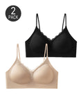 Confezione da 2 reggiseni push-up senza ferretto con scollo profondo e finiture in pizzo senza cuciture