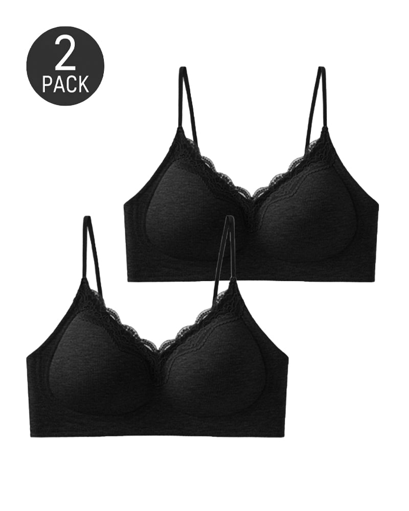 Lot de 2 soutiens-gorge push-up sans armatures, à dentelle sans couture et décolleté en V profond