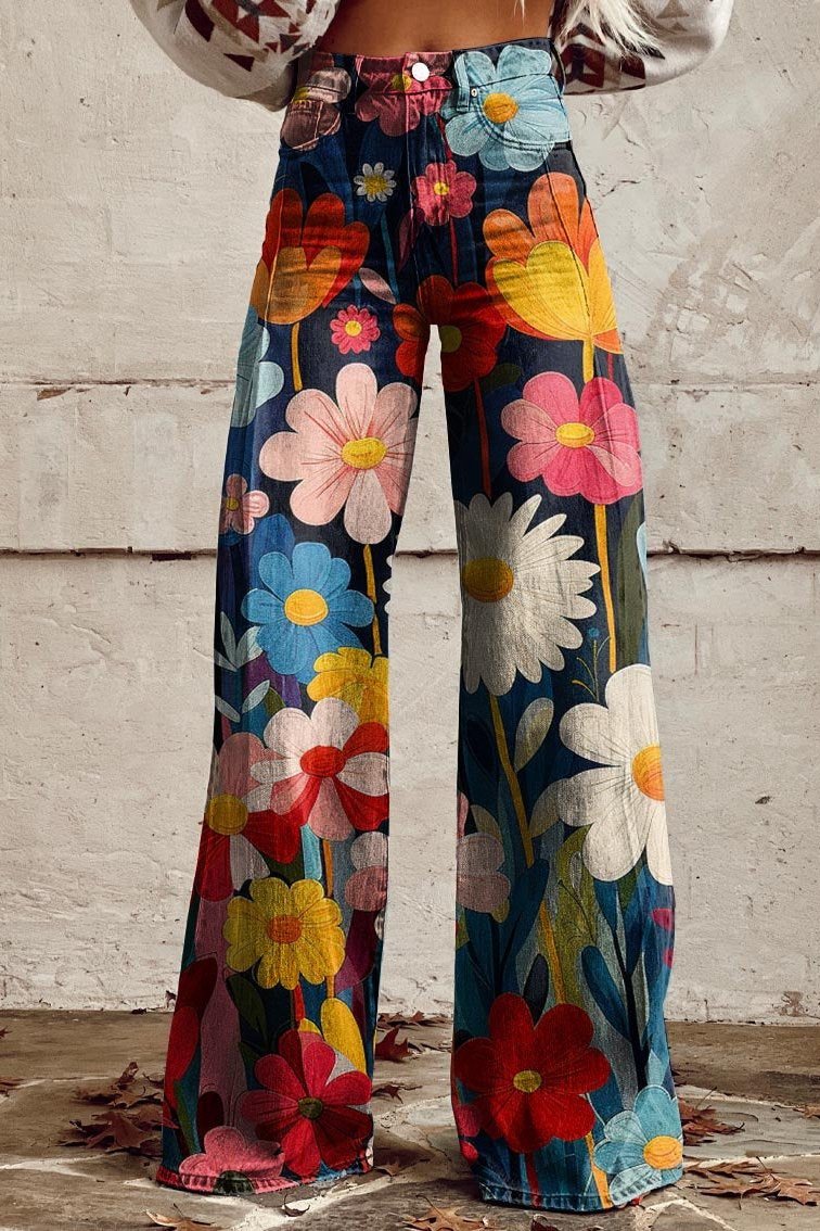 Pantalones boho vintage estampados de primavera