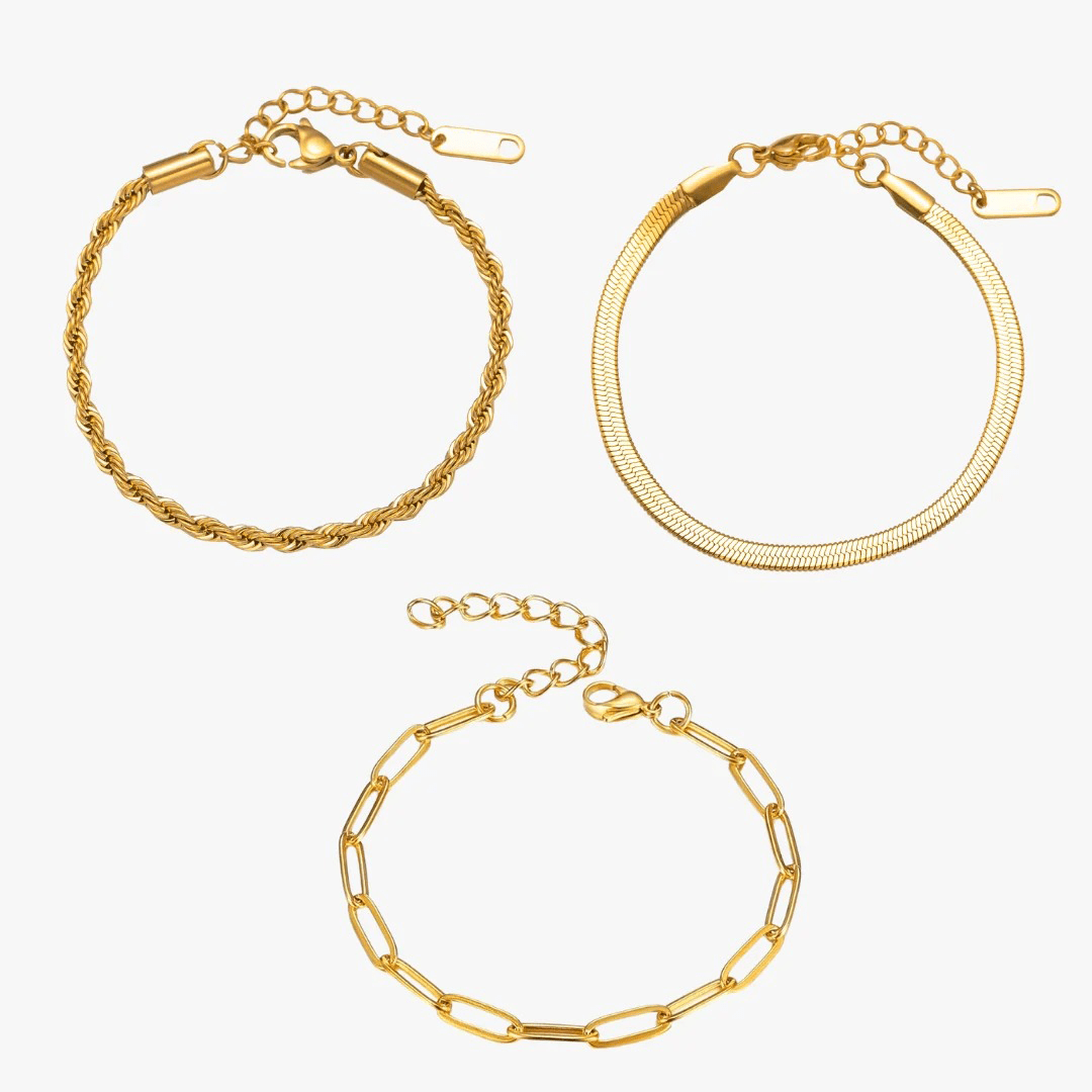 Ensemble de bracelets plaqués or 18 carats