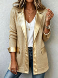 Blazer en maille dorée avec bordures en similicuir