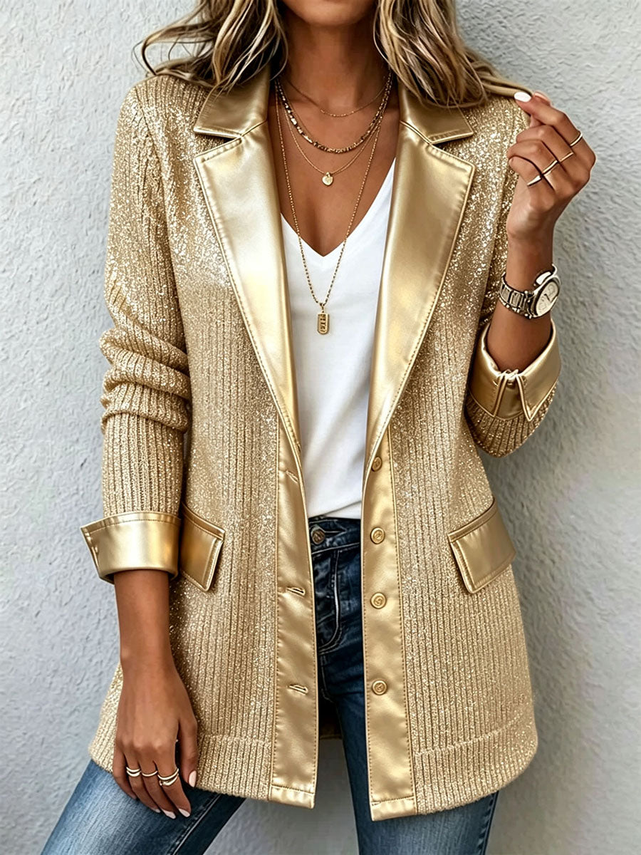 Blazer de punt daurat amb ribetes de polipell