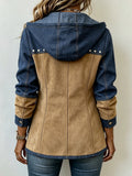 Chaqueta con capucha en marino y camel