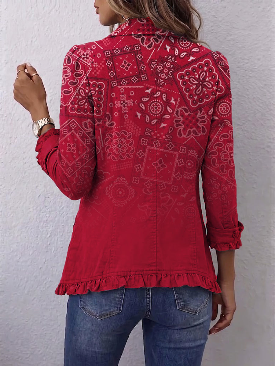 Chaqueta de cachemira degradada con volantes