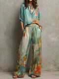 Ensemble élégant à imprimé floral et pantalon large