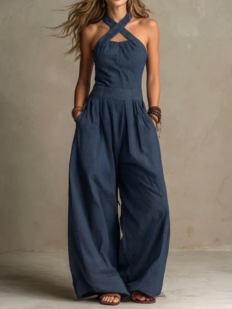 Grå jumpsuit med krysset utringning