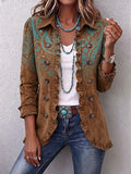 Veste en cachemire caramel et turquoise à volants