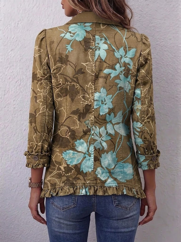 Floral degradert jakke med volanger