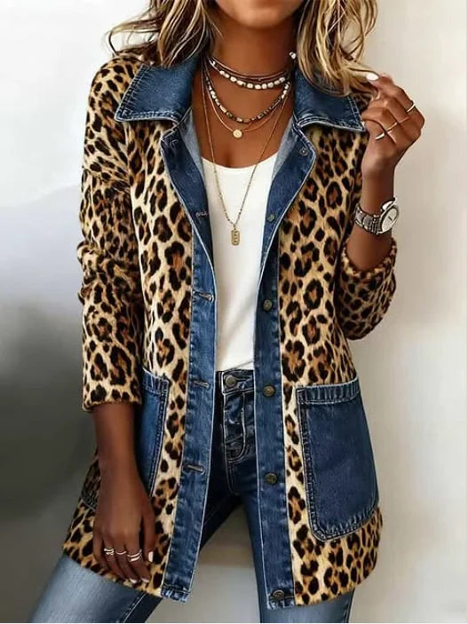Giacca lunga leopardata con denim
