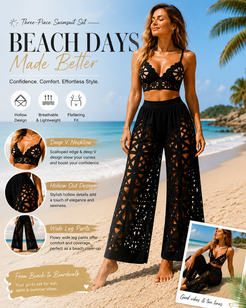 Costume da bagno bikini con scollo a V profondo, cut-out e pantaloni a gamba larga