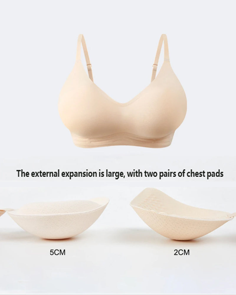 Sujetador tipo top push-up sin costuras y transpirable con escote en V para mujer, con dos almohadillas moldeadoras extraíbles