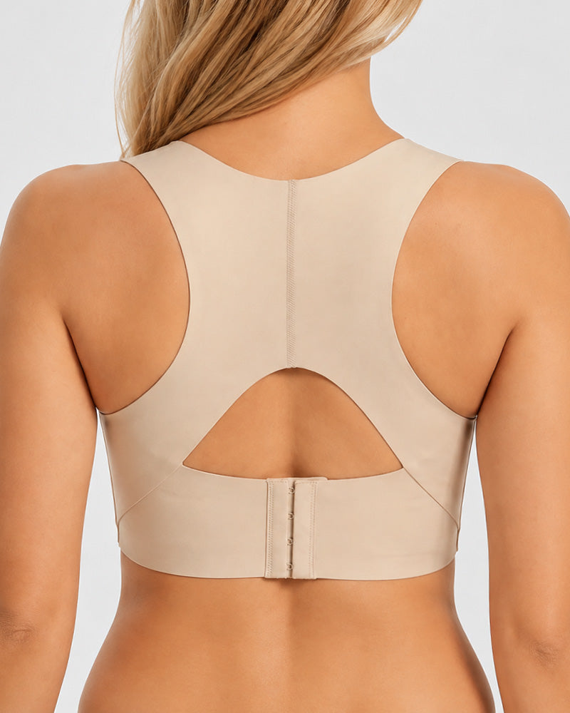 Reggiseno correttore di postura senza cuciture, con schiena incrociata e chiusura frontale