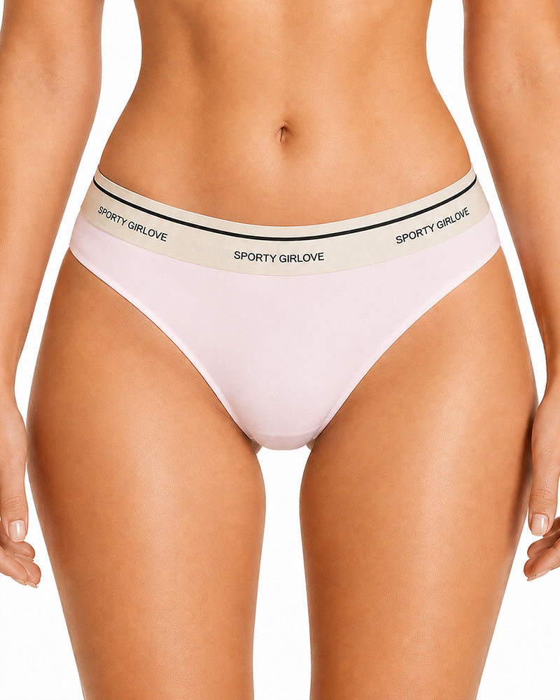 Lot de 6 strings sexy sans coutures en soie de glace avec lettres color block