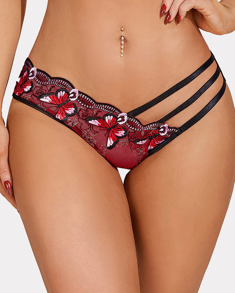 Braguita sexy de tul bordada con mariposas